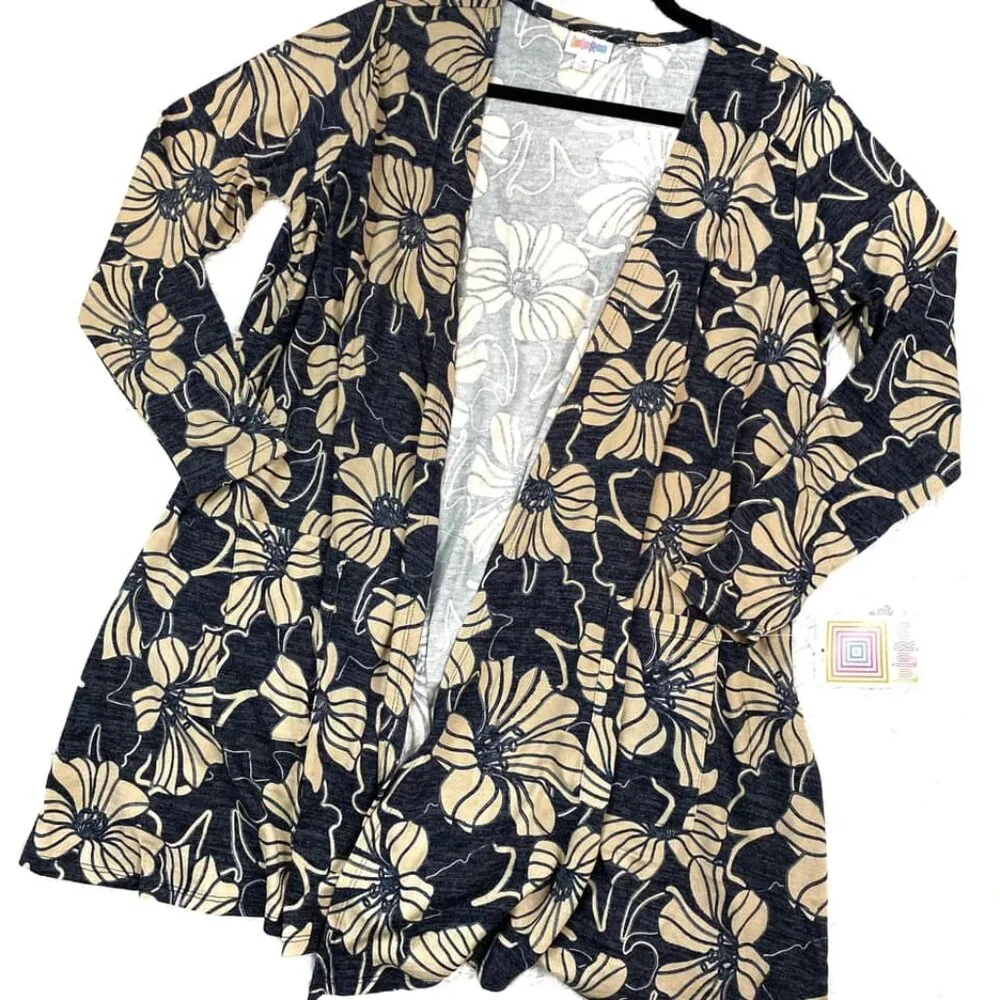 NEW L LuLaRoe Caroline Long Sleeve Swing Cardigan Sweater Black Tan Floral Open